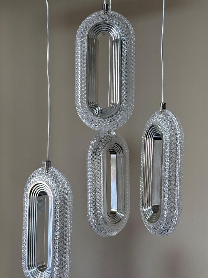 3  Renk Kristal Kasa 4 lü Sarkıt Led Avize