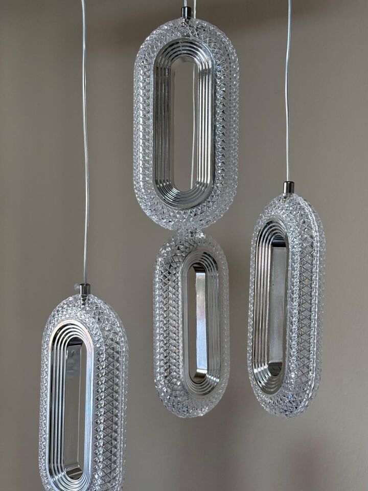 3  Renk Kristal Kasa 4 lü Sarkıt Led Avize