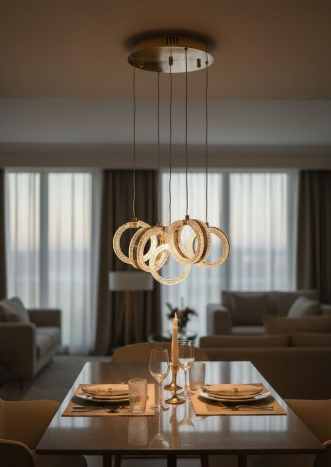 3 Renk 5 li Halka Model Sarkıt  Led Avize